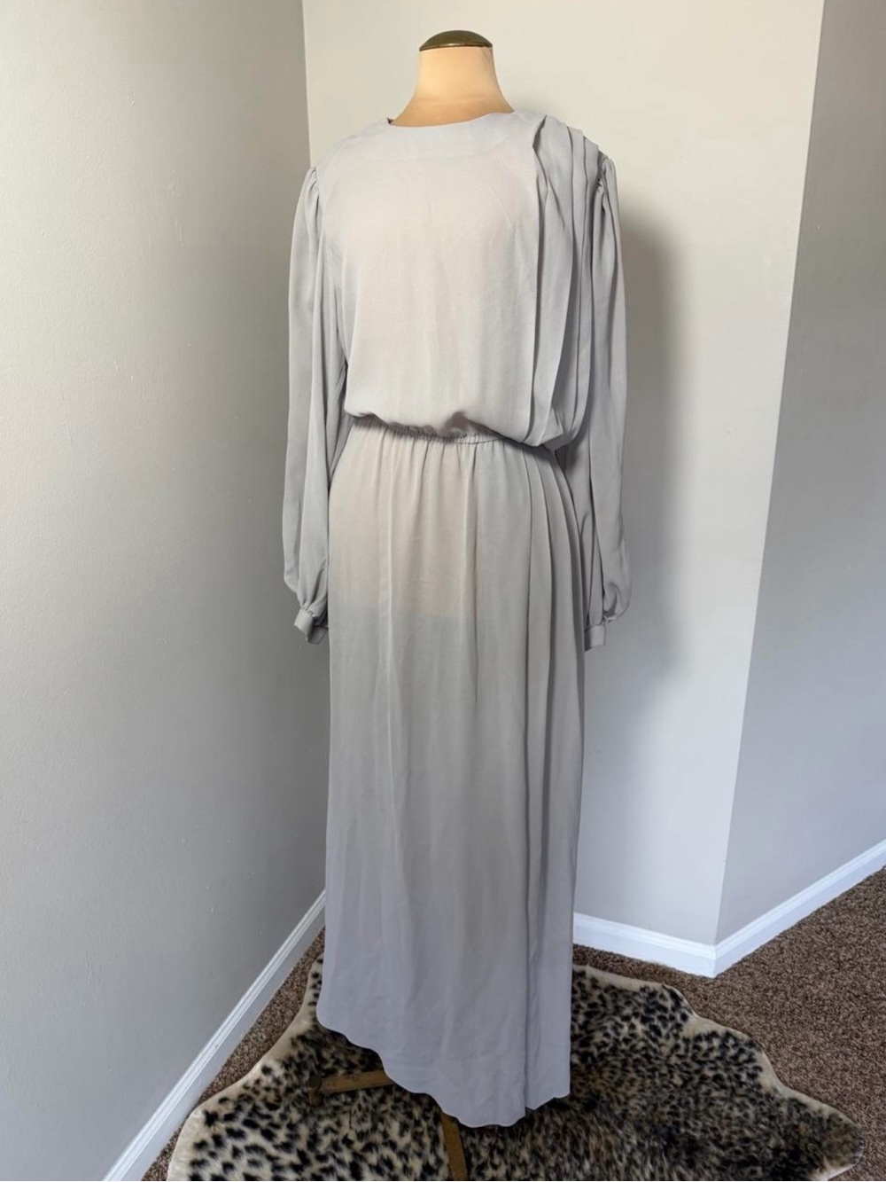 Vintage Jovani Light Gray Long Sleeve Maxi Dress